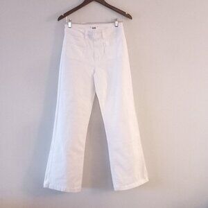 PAIGE Women's Leenah Patch Faux Welt Pockets High Rise Wide Leg in Crisp White
